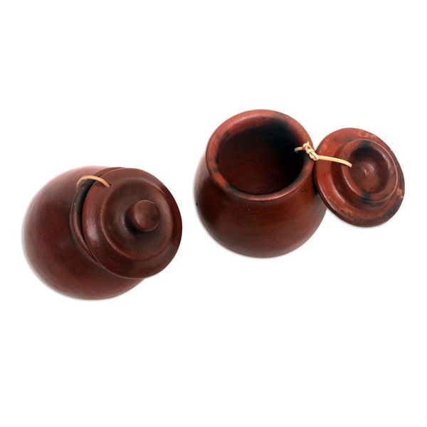 Alternate image for Handcrafted Brown Ceramic Salt and Pepper Set Brown Ambrosia