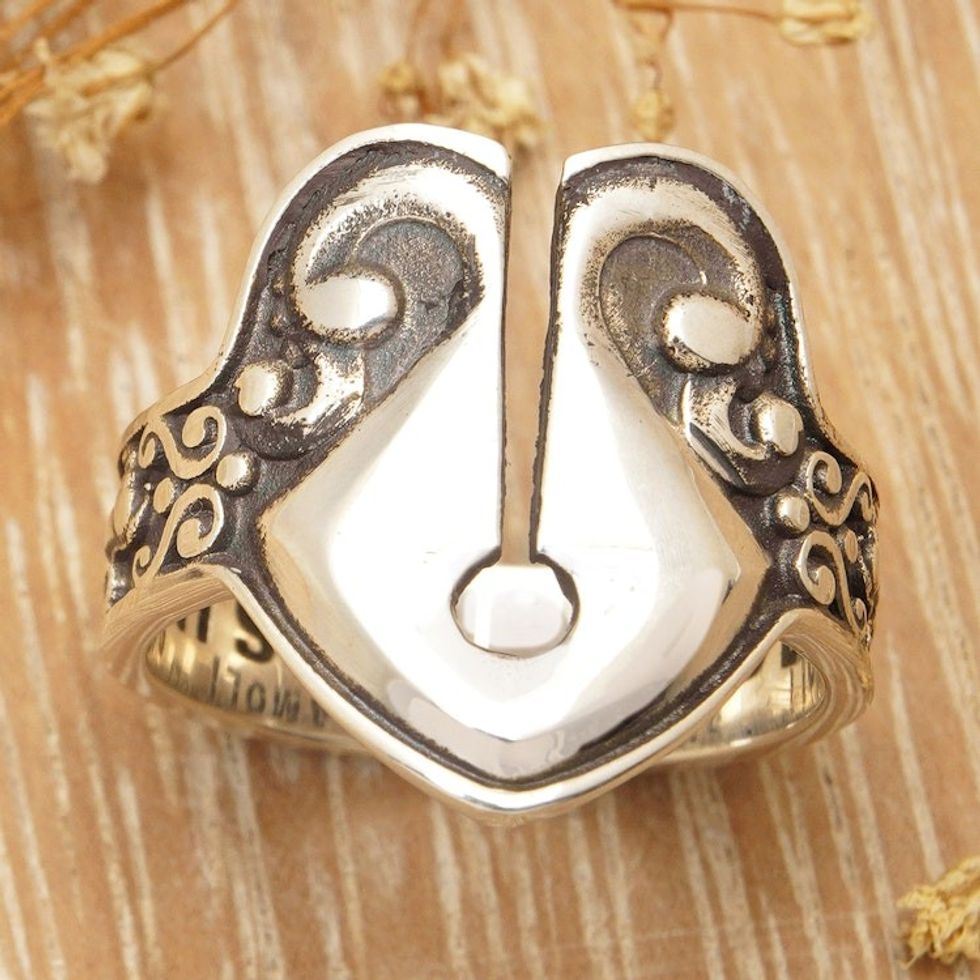 Men's Traditional Sterling Silver Cocktail Ring from Bali 'Mamuli Amulet'