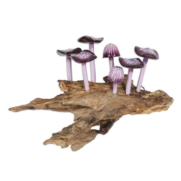 Alternate image for Purple Gamal and Jempinis Wood Mushroom Wall Sculpture Little Purple Nature
