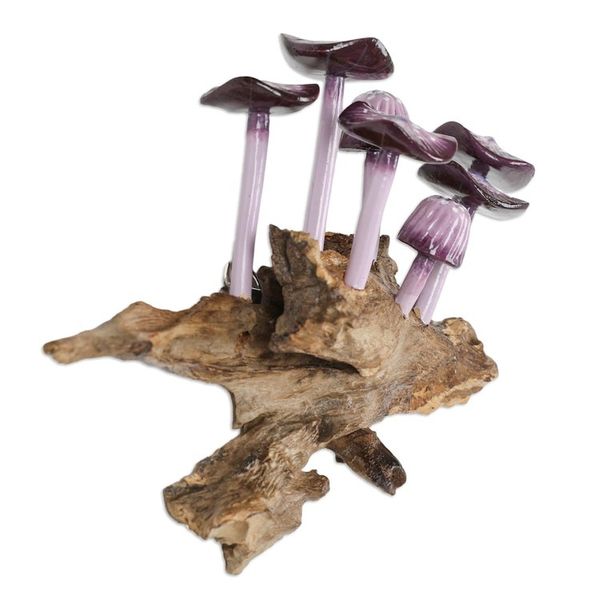 Alternate image for Purple Gamal and Jempinis Wood Mushroom Wall Sculpture Little Purple Nature