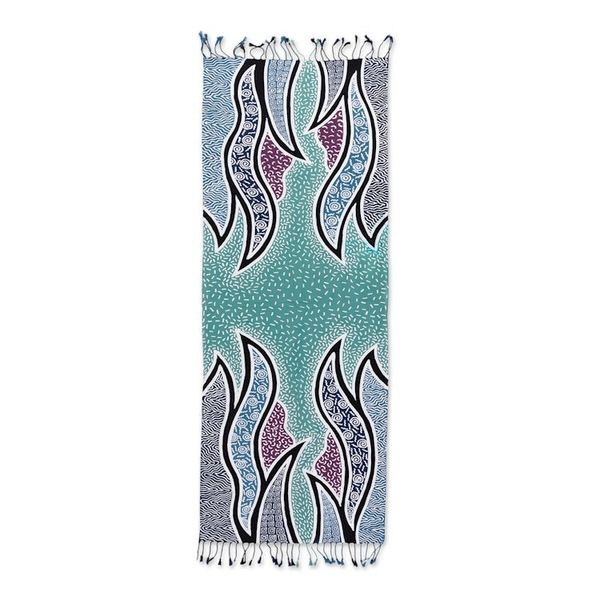 Alternate image for Handcrafted Green Batik Rayon Shawl with Wavy Motifs Serene Waves