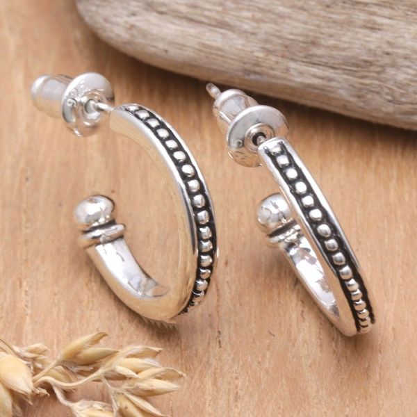 Alternate image for Sterling Silver Half-Hoop Earrings with Little Speckles Freckled Curves