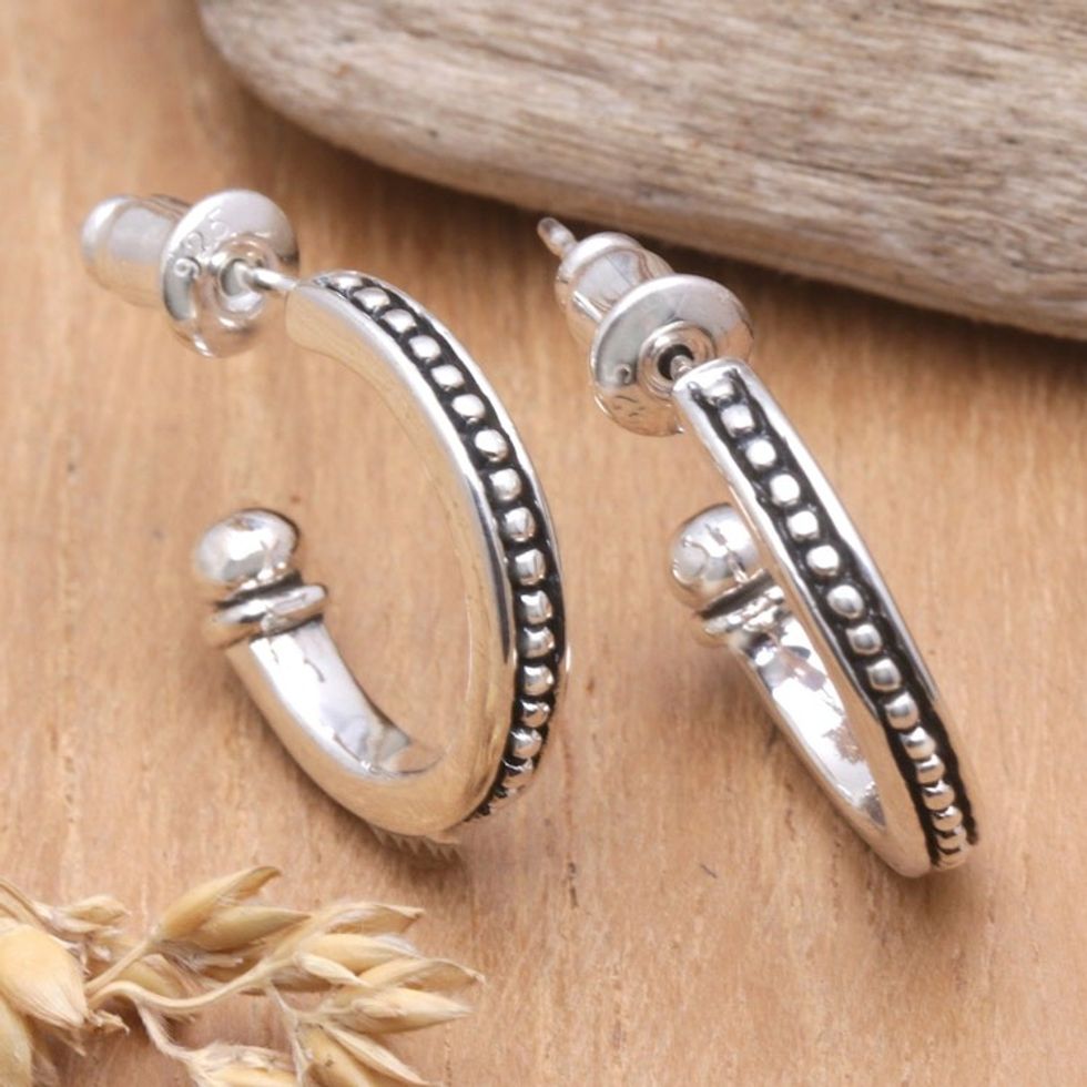 Sterling Silver Half-Hoop Earrings with Little Speckles 'Freckled Curves'
