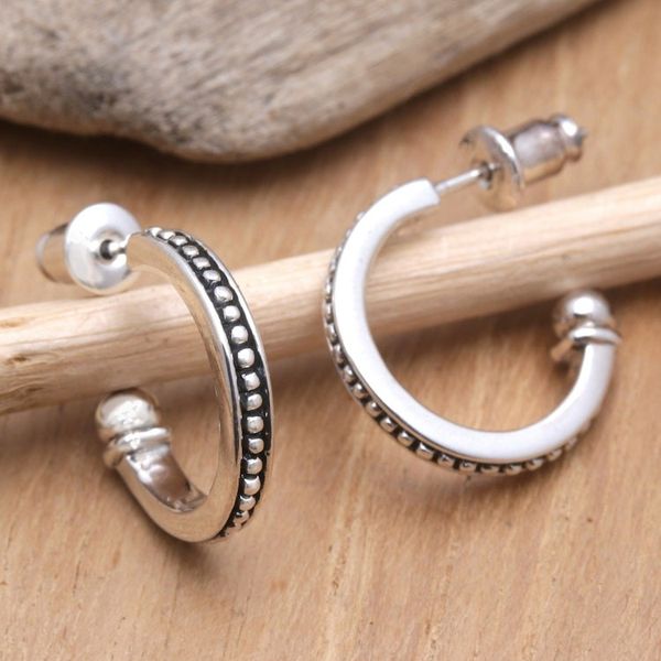 Alternate image for Sterling Silver Half-Hoop Earrings with Little Speckles Freckled Curves