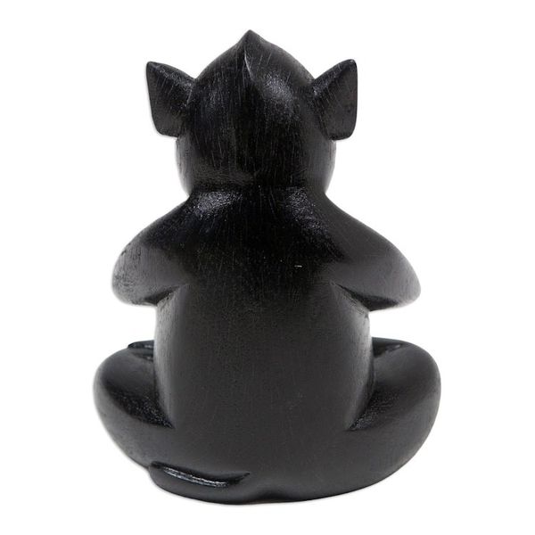 Alternate image for Handcrafted Black Suar Wood Pig Statuette from Bali Gentle Apprentice at Night