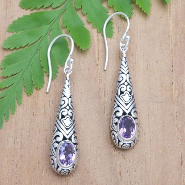 Alternate image for Traditional Dangle Earrings with One-Carat Amethyst Gems Heavenly Queen in Purple