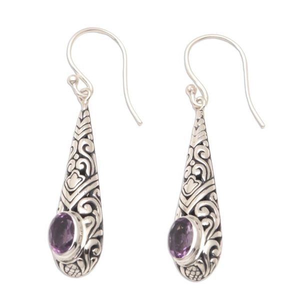 Alternate image for Traditional Dangle Earrings with One-Carat Amethyst Gems Heavenly Queen in Purple