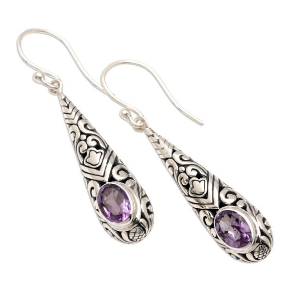 Alternate image for Traditional Dangle Earrings with One-Carat Amethyst Gems Heavenly Queen in Purple