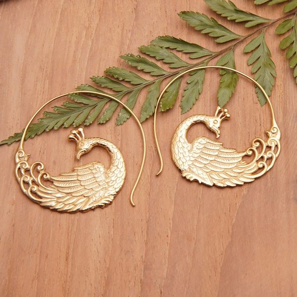 Alternate image for Polished Peacock-Themed 18k Gold-Plated Drop Earrings Ethereal Peacock