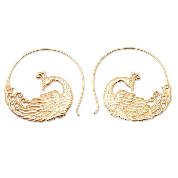Alternate image for Polished Peacock-Themed 18k Gold-Plated Drop Earrings Ethereal Peacock