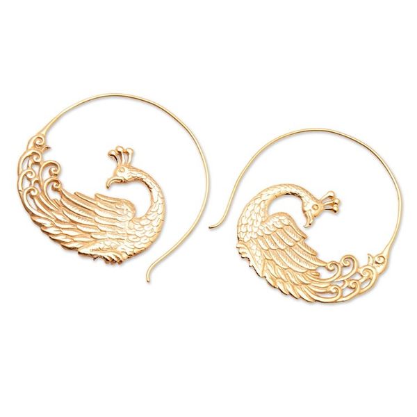 Alternate image for Polished Peacock-Themed 18k Gold-Plated Drop Earrings Ethereal Peacock