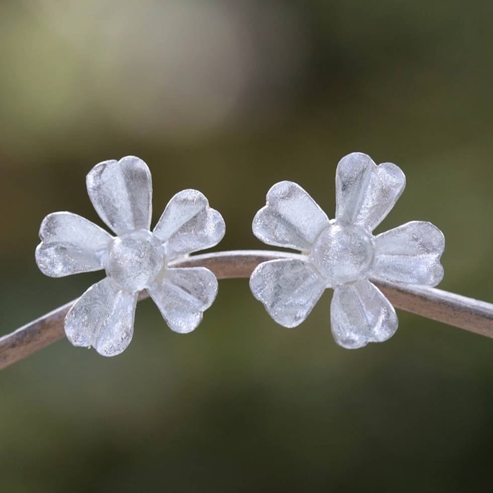 Sterling Silver Frosted Clover Drop Earrings from Bali 'Frosted Clovers'