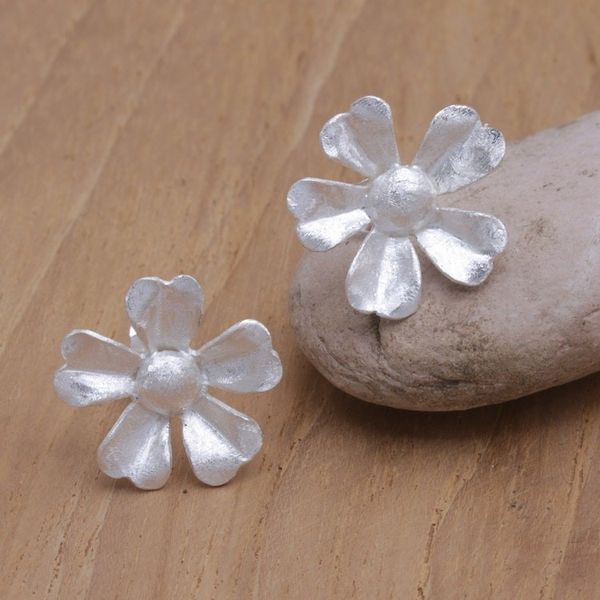 Alternate image for Sterling Silver Frosted Clover Drop Earrings from Bali Frosted Clovers