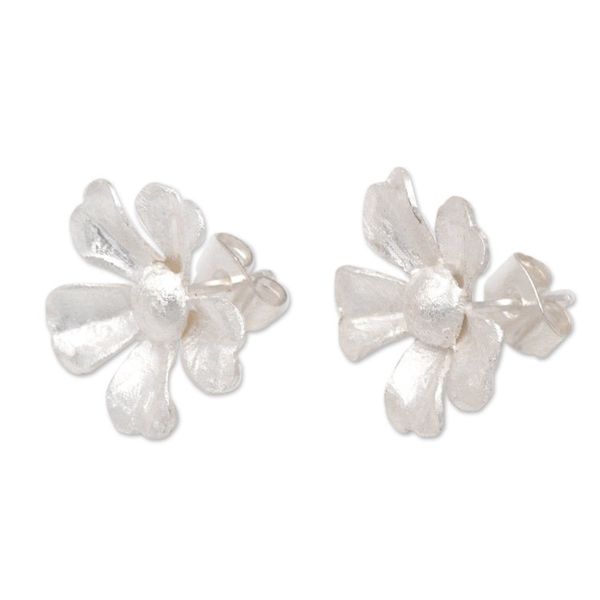 Alternate image for Sterling Silver Frosted Clover Drop Earrings from Bali Frosted Clovers