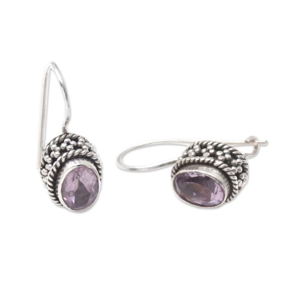Sterling Silver Drop Earrings with One-Carat Amethyst Gems 'Purple Essence'