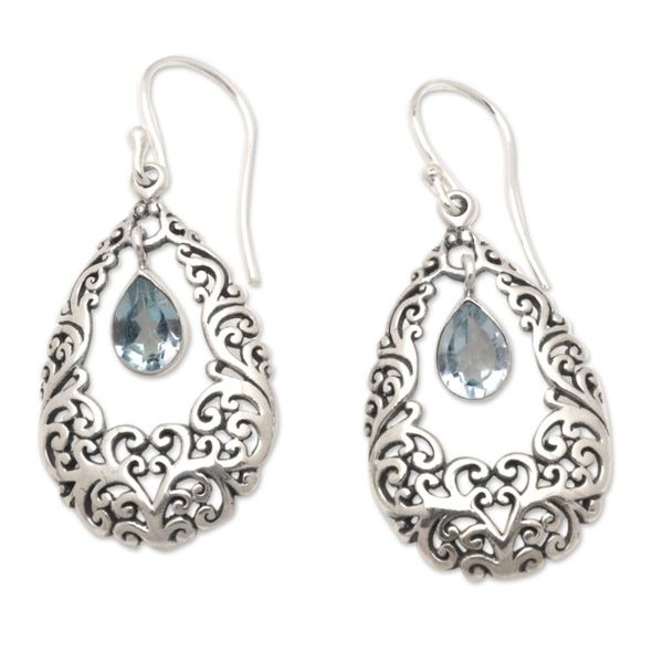 Alternate image for Polished Sterling Silver Dangle Earrings with Blue Topaz Blue Vine Drops