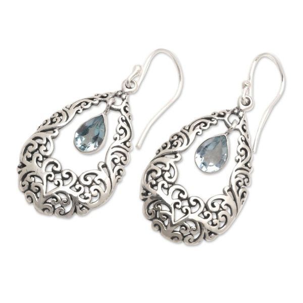 Alternate image for Polished Sterling Silver Dangle Earrings with Blue Topaz Blue Vine Drops