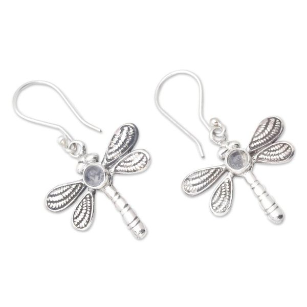 Alternate image for Dragonfly Dangle Earrings with Natural Rainbow Moonstones Harmonious Change