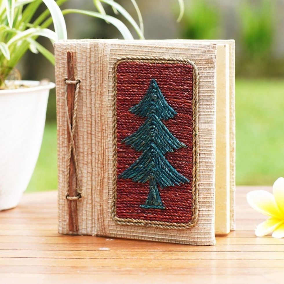 Eco-Friendly Handcrafted Tree-Themed Natural Fiber Journal 'Forest Memories'