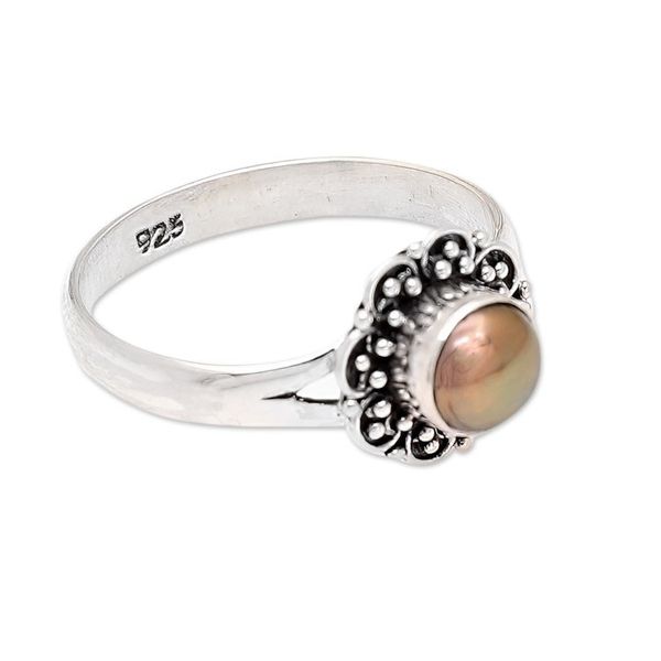 Alternate image for Cultured Pearl and Sterling Silver Floral Single Stone Ring Summer Bloom