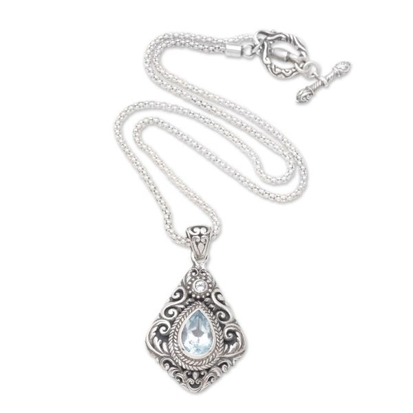 Alternate image for Sterling Silver Pendant Necklace with Blue Topaz Gemstone Batur Style