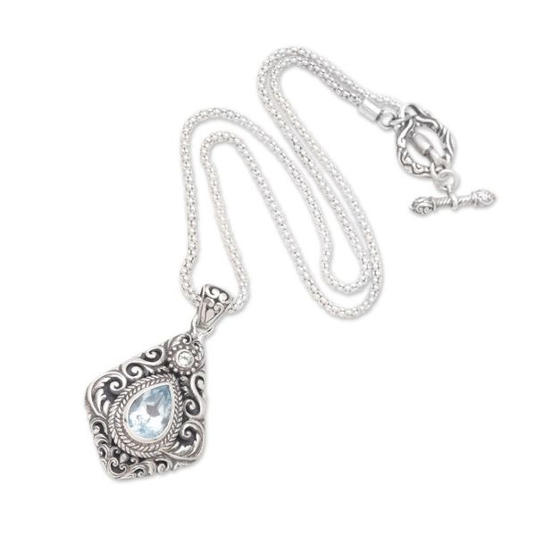 Alternate image for Sterling Silver Pendant Necklace with Blue Topaz Gemstone Batur Style
