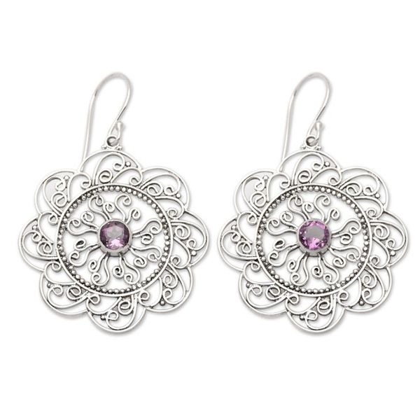 Alternate image for Floral and Sun-Inspired Amethyst Filigree Dangle Earrings Noble Sunset