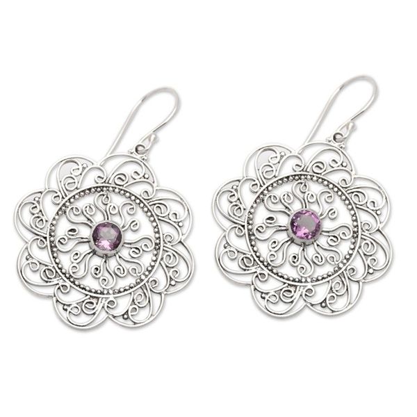 Alternate image for Floral and Sun-Inspired Amethyst Filigree Dangle Earrings Noble Sunset