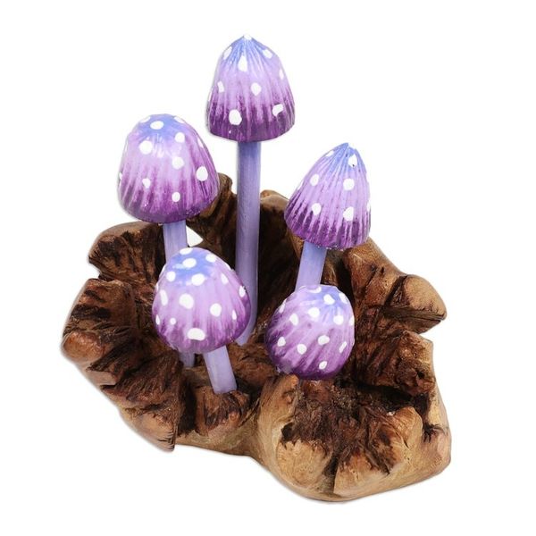 Alternate image for Purple Hand-Painted Jempinis and Benalu Wood Sculpture Wood Fantasy
