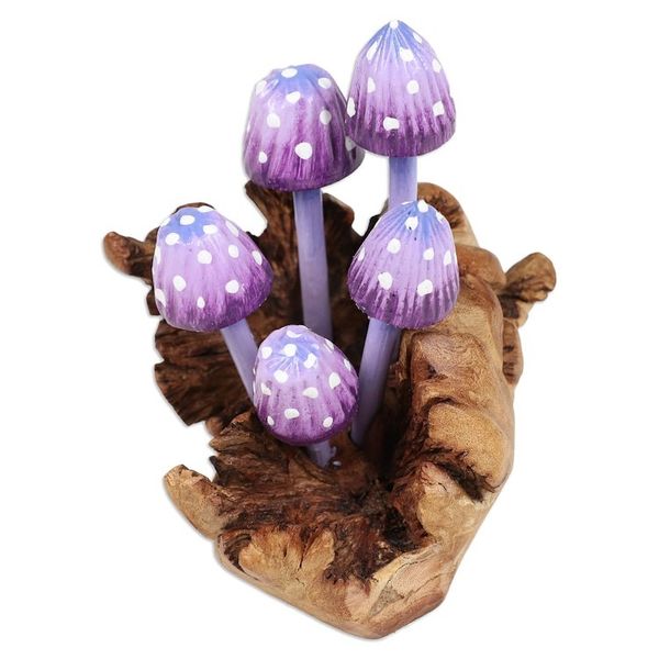 Alternate image for Purple Hand-Painted Jempinis and Benalu Wood Sculpture Wood Fantasy