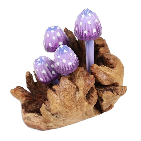 Alternate image for Purple Hand-Painted Jempinis and Benalu Wood Sculpture Wood Fantasy