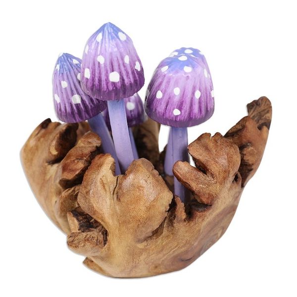 Alternate image for Purple Hand-Painted Jempinis and Benalu Wood Sculpture Wood Fantasy