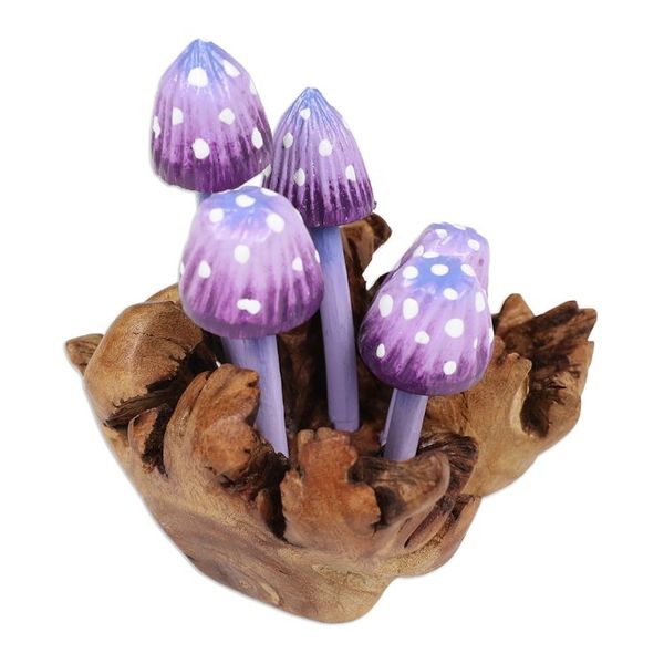 Alternate image for Purple Hand-Painted Jempinis and Benalu Wood Sculpture Wood Fantasy