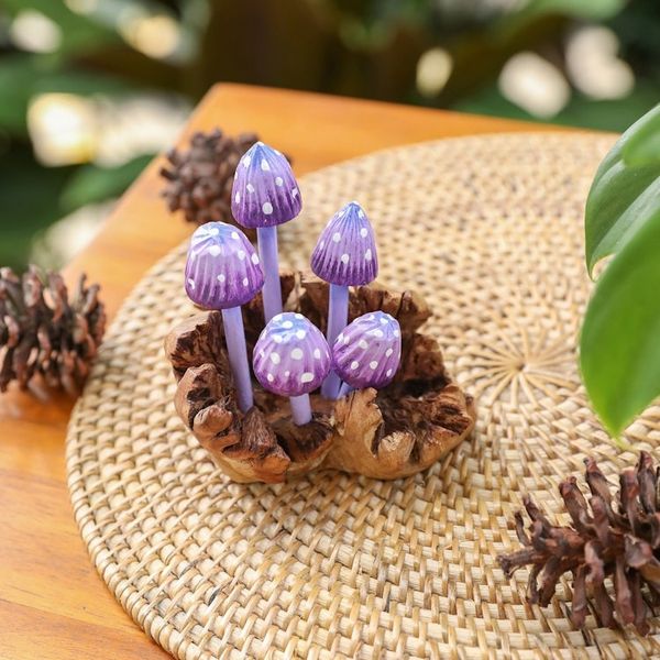 Alternate image for Purple Hand-Painted Jempinis and Benalu Wood Sculpture Wood Fantasy