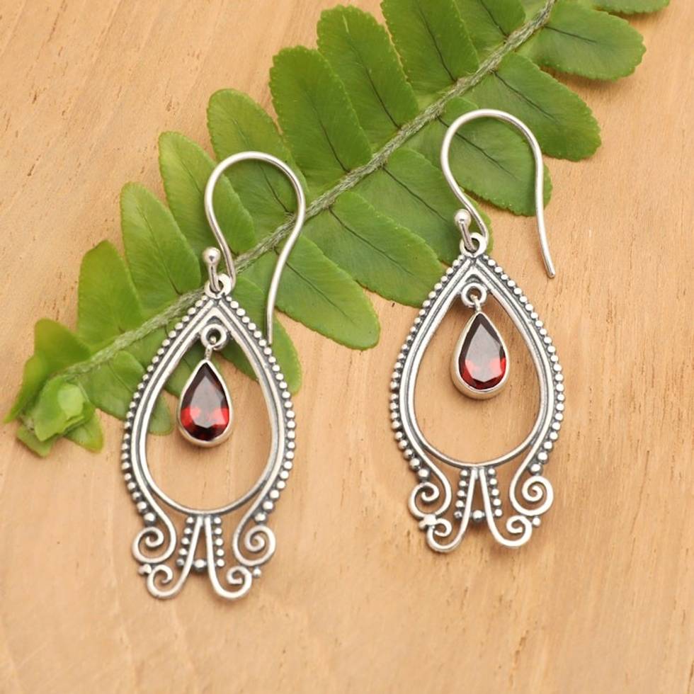 Traditional Dangle Earrings with Two-Carat Garnet Jewels 'Wonders of Perseverance'