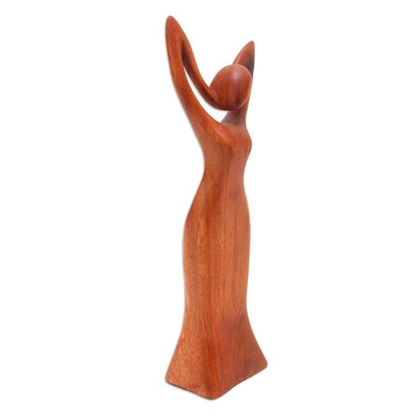 Alternate image for Signed Suar Wood Sculpture of Woman Hand-Carved in Bali Self Love