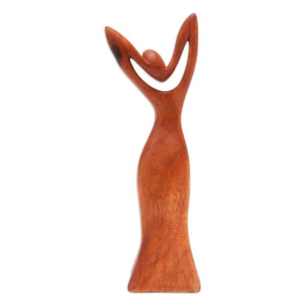 Alternate image for Signed Suar Wood Sculpture of Woman Hand-Carved in Bali Self Love