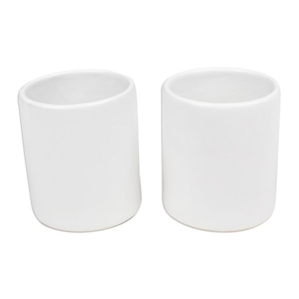 Alternate image for Set of 2 Handcrafted Minimalist White Ceramic Cups from Bali Enjoy the Day