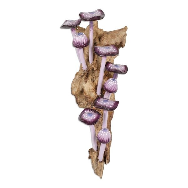 Alternate image for Purple-Toned Wood Mushroom Wall Sculpture from Bali Purple Woods