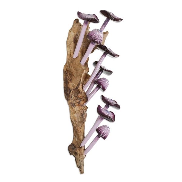 Alternate image for Purple-Toned Wood Mushroom Wall Sculpture from Bali Purple Woods