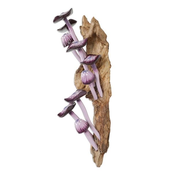 Alternate image for Purple-Toned Wood Mushroom Wall Sculpture from Bali Purple Woods