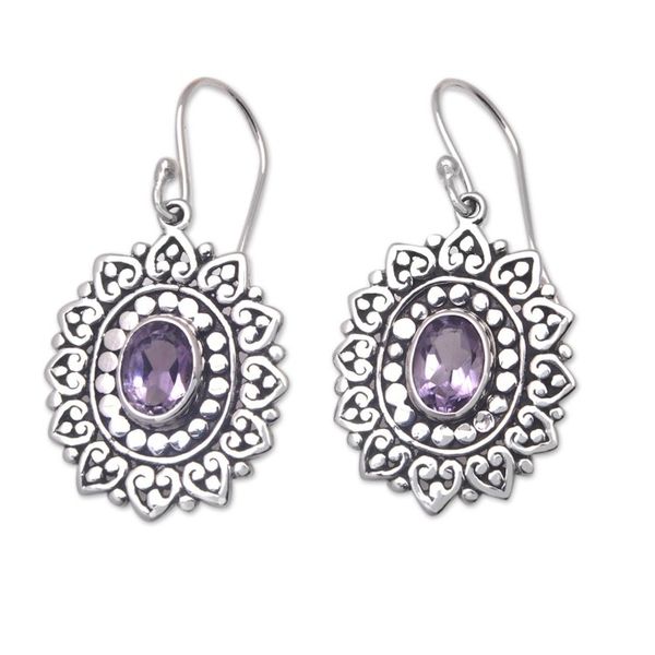 Alternate image for Sterling Silver Chakra Flower Dangle Earrings with Amethysts Blooming Chakra