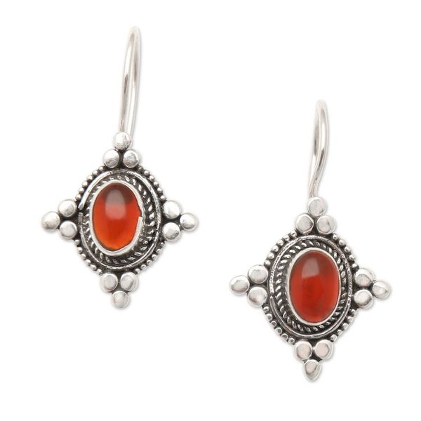 Alternate image for Star-Themed Oval Carnelian Drop Earrings from Bali Heavenly Courage