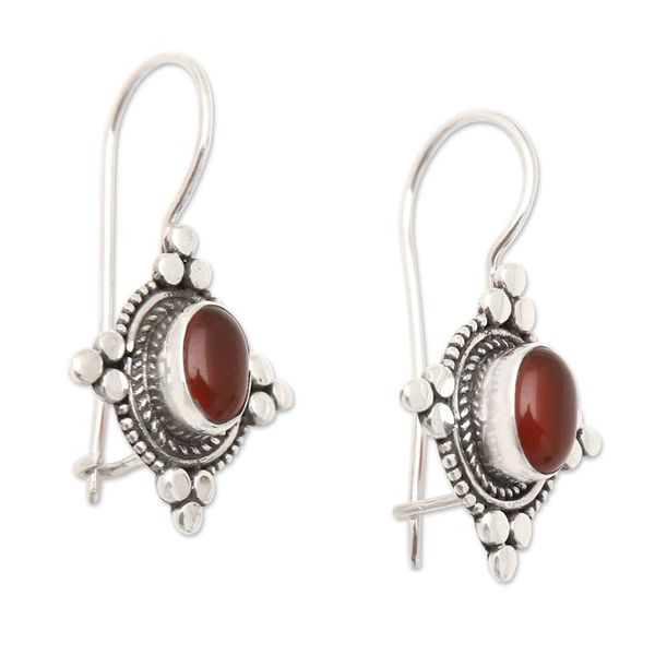 Alternate image for Star-Themed Oval Carnelian Drop Earrings from Bali Heavenly Courage