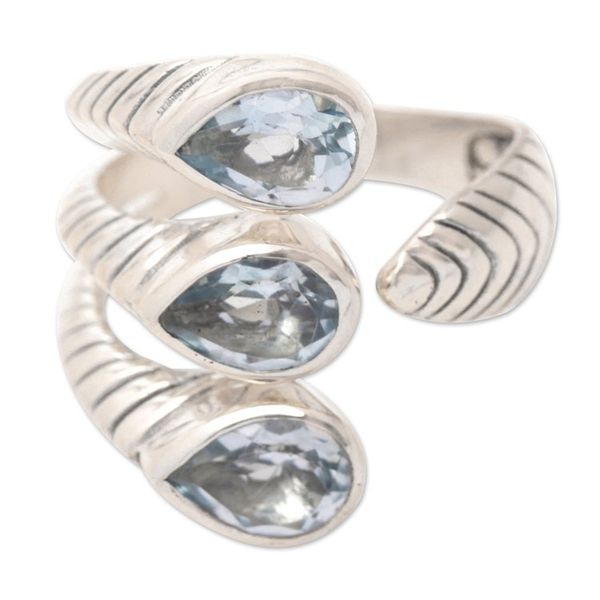 Alternate image for Blue Topaz and Sterling Silver Wrap Ring Made in Bali Three Times Azure