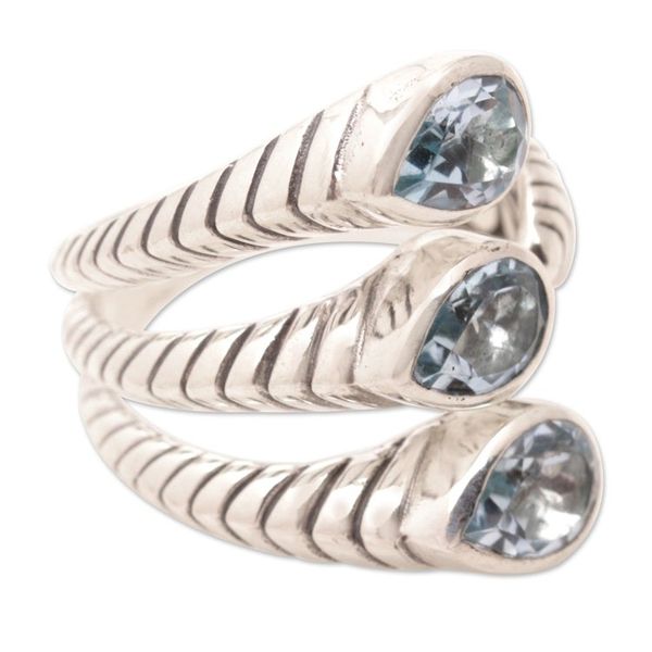 Alternate image for Blue Topaz and Sterling Silver Wrap Ring Made in Bali Three Times Azure