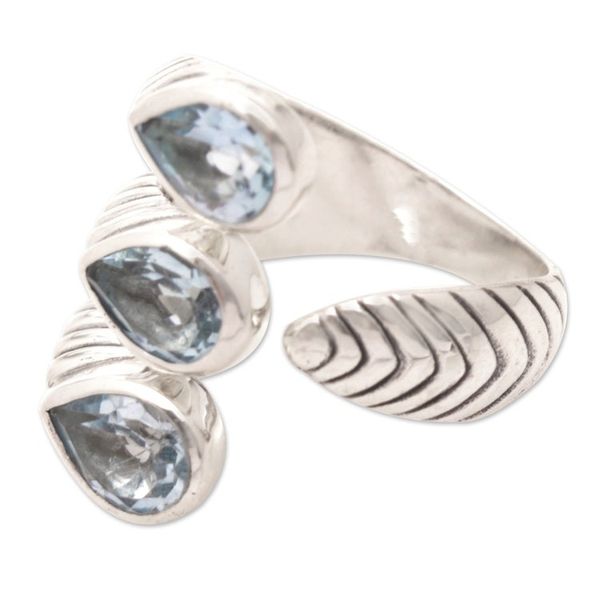 Alternate image for Blue Topaz and Sterling Silver Wrap Ring Made in Bali Three Times Azure
