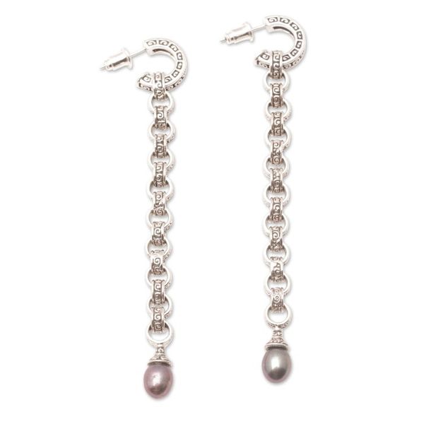 Alternate image for Black Cultured Pearl Dangle Earrings with Traditional Motifs Buddha Pearls