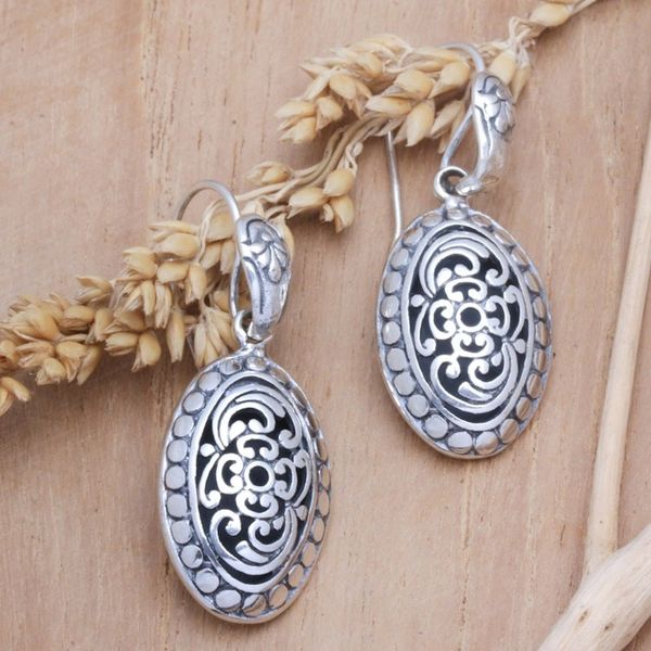 Alternate image for Sterling Silver Oval Dangle Earrings with Floral Motifs Blooming Shell