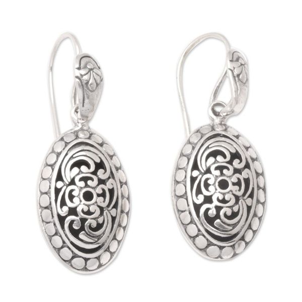 Alternate image for Sterling Silver Oval Dangle Earrings with Floral Motifs Blooming Shell